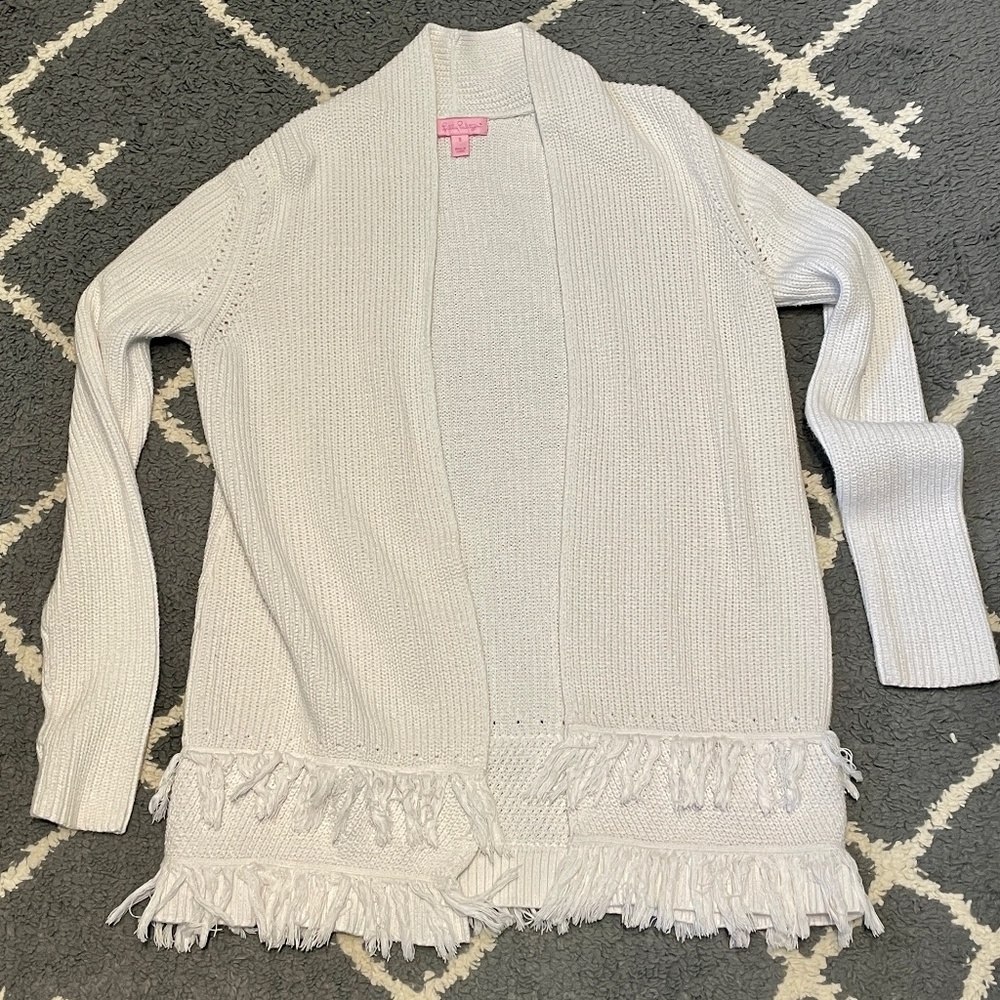 Lilly Pulitzer White Fringe Cardigan - Size Small